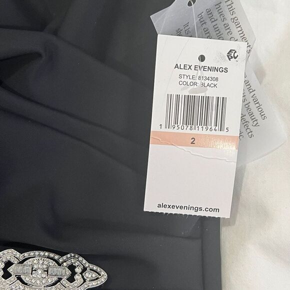 Alex Evenings V-Neck Ruched Rhinestone Ruffle Formal Gown Black Long Size 2 NEW - Picture 14 of 16